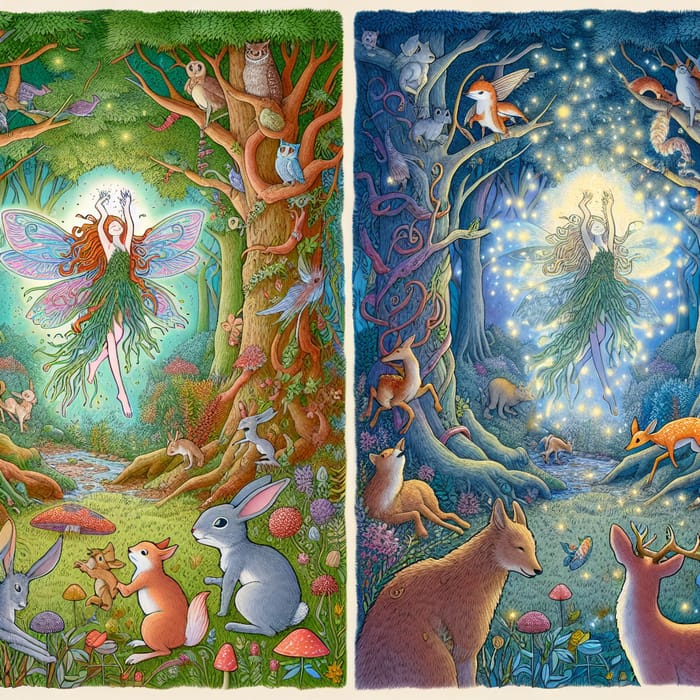 Whimsical Comic Forest with Enchanting Fairy Animal & Animals