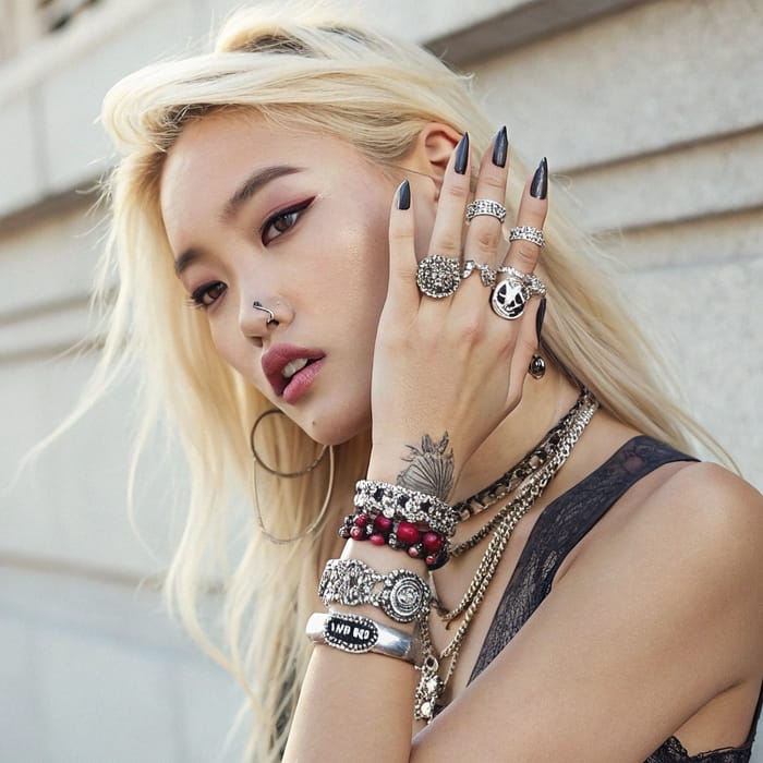 Trendy Style: Asian Influencer with Long Nails