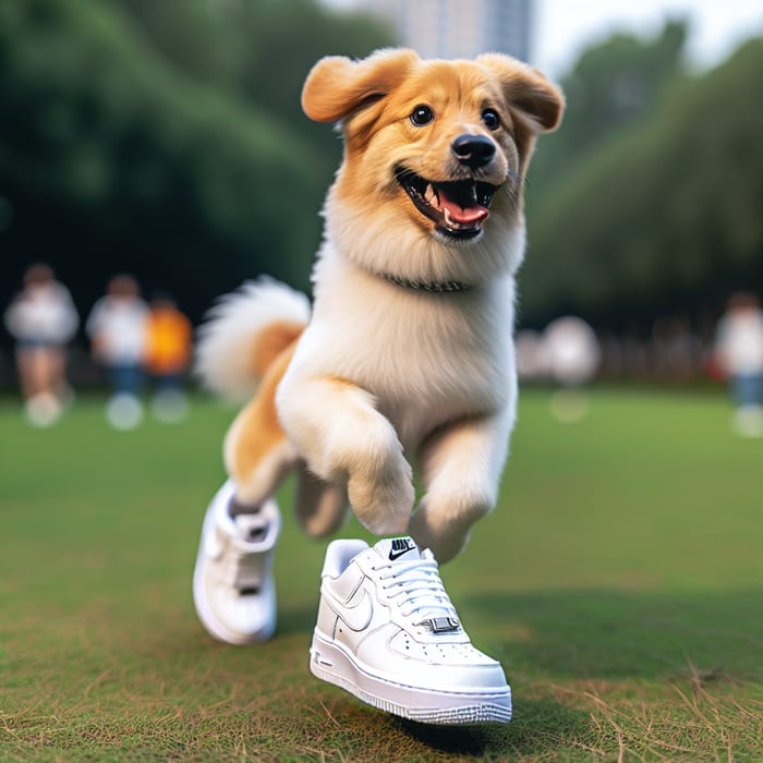 Dog Running in White Nike Airforce 1 Sneakers