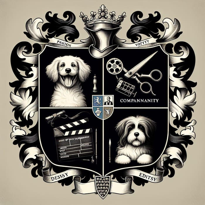 Elegant Shield Coat of Arms with Puppy and Hobbies