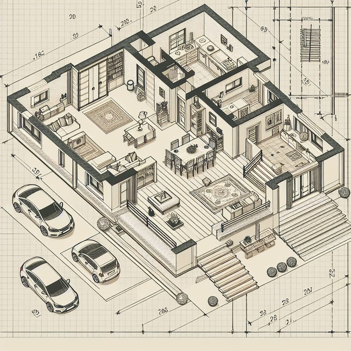 Architectural 2D Plan: First Floor House Design with Multiple Rooms