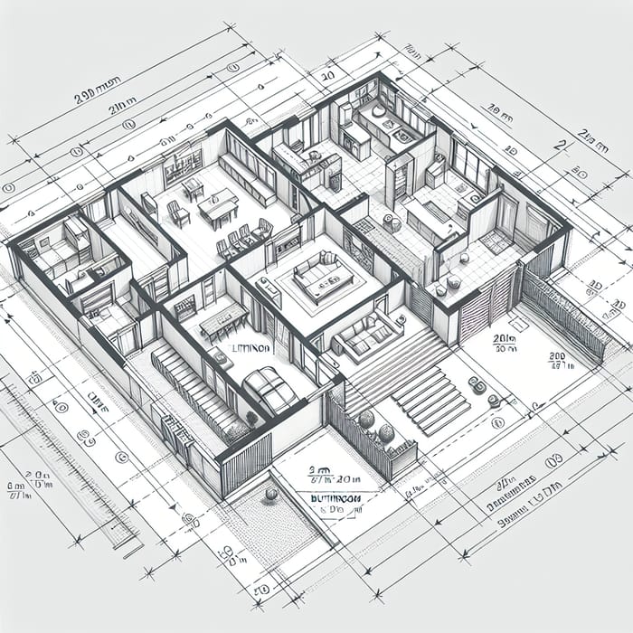 20x13m House Design with Living, Dining, Bath, Kitchen, Laundry, Garage