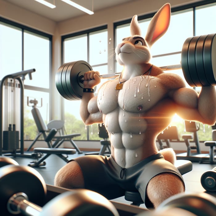 Strong Rabbit Working Out in Gym | Fitness Bunny Lifting Weights