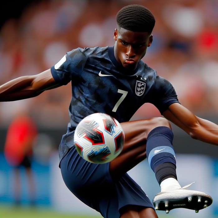 Mbappe - No.7 Dynamic Soccer Player in Blue Jersey