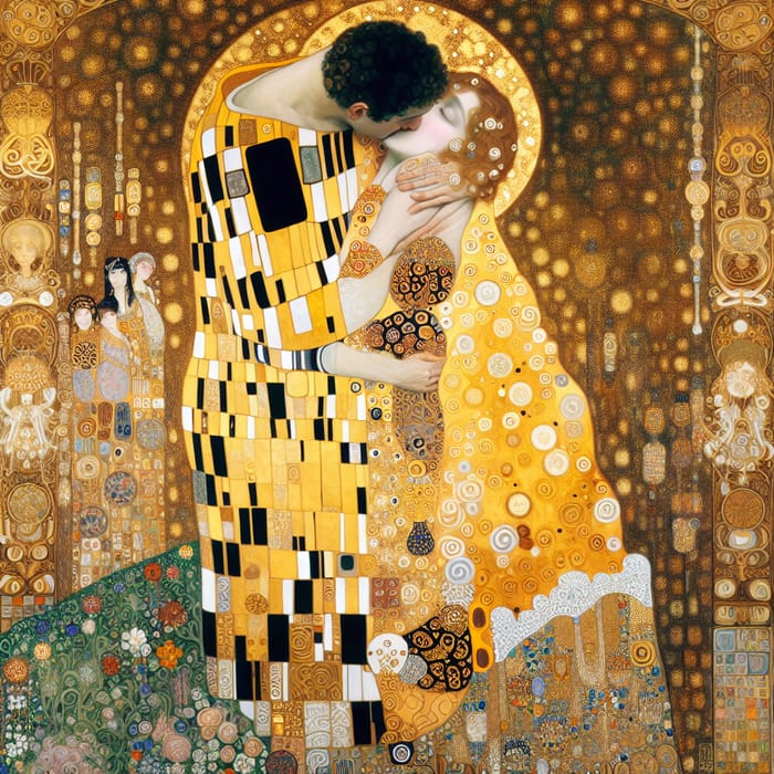 Romantic Scene Inspired by Klimt's 'The Kiss'