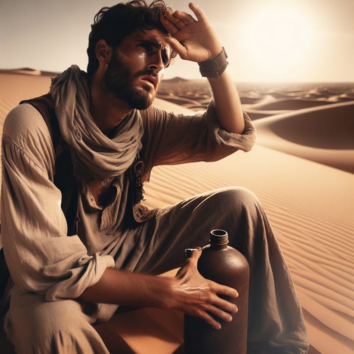 Desperate Man Trapped in Desert Searching for Water