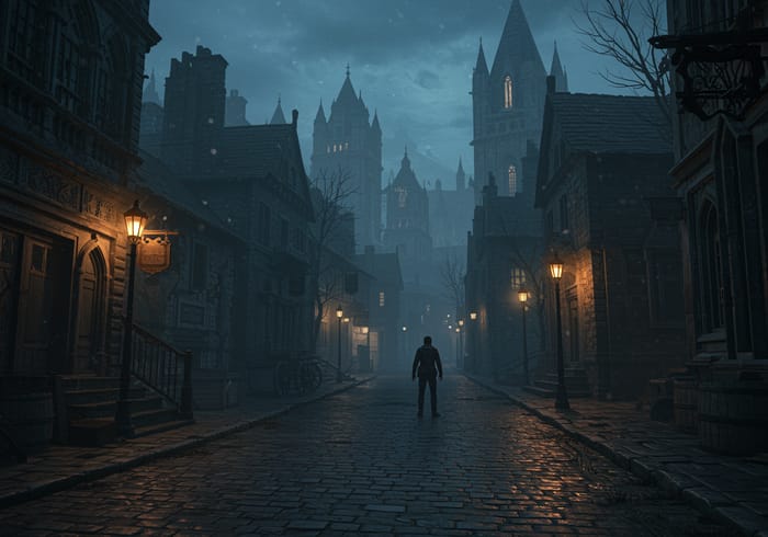 Mysterious City Streets in Dark Fantasy