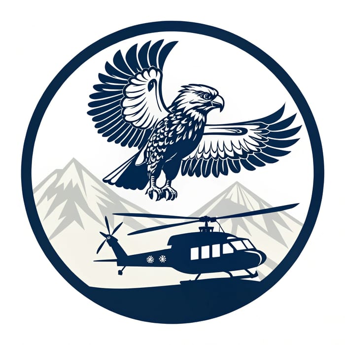 Circular Logo with Harpy Eagle & Helicopter Vector