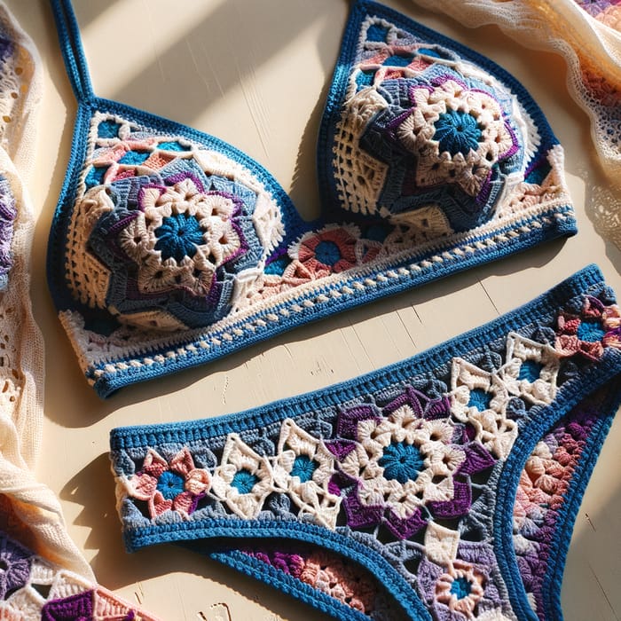 Stylish Crochet Bikini with Floral and Geometric Designs