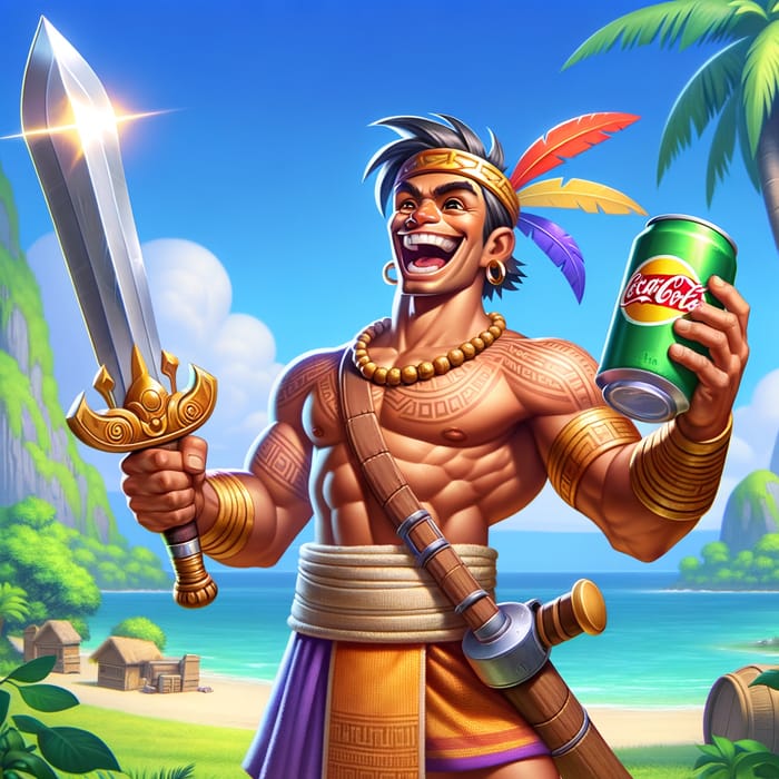 Lapu-Lapu Celebrates Victory with Sword and Soda