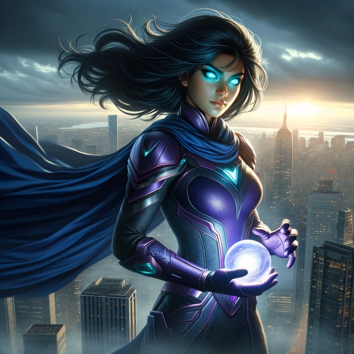 Epic South Asian Female Superhero Defending City as Guardian