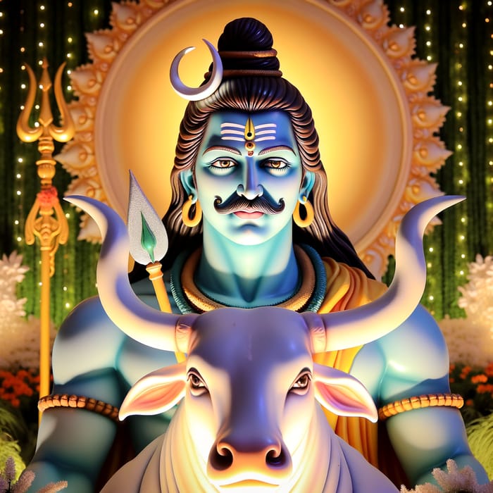 Lord Shiva with Mustache on White Bull | Divine Trident and Vibrant Brilliance