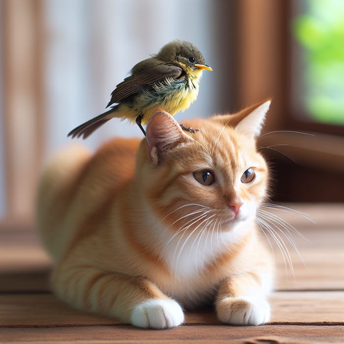 Cute Bird on Cat's Back: A Unique Friendship