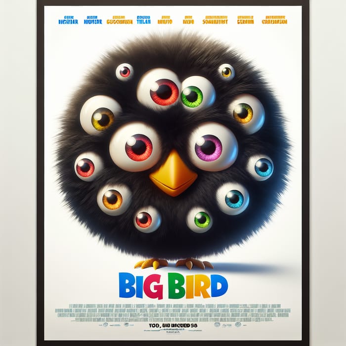 Big Bird Pixar Movie Poster: Fluffy Friendly Bird with Multiple Eyes