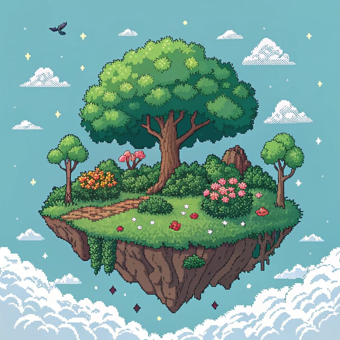 Floating Pixel Art Island in the Sky