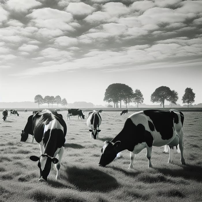 Black and White Dutch Cows in Field