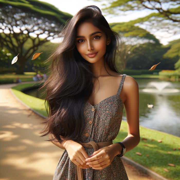 South Asian Woman in Tranquil Park Scene