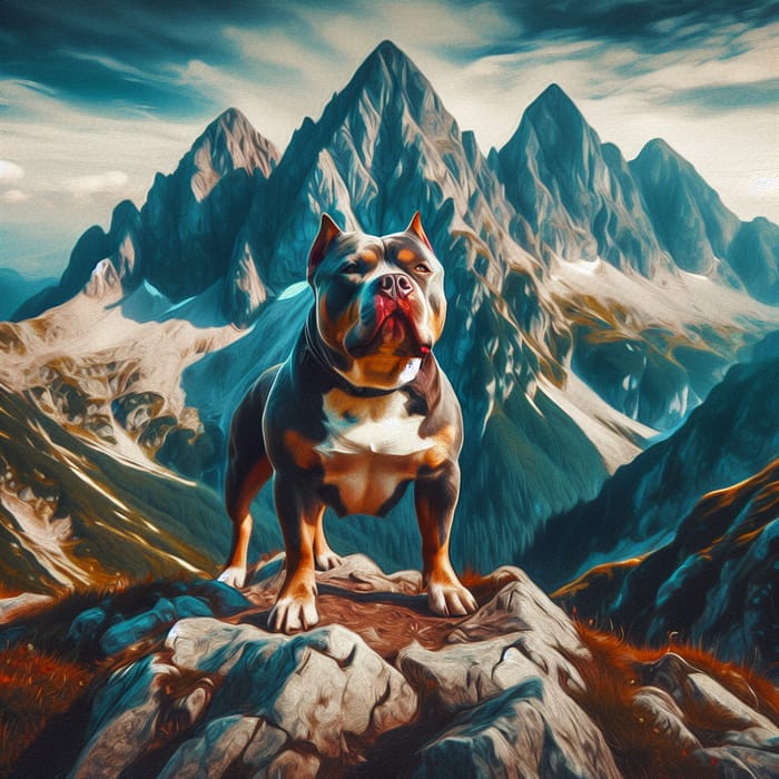 Vibrant American Bully Dog Conquering Majestic Mountain