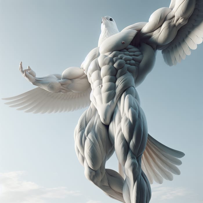 Muscular White Dove Soaring High in Clear Sky