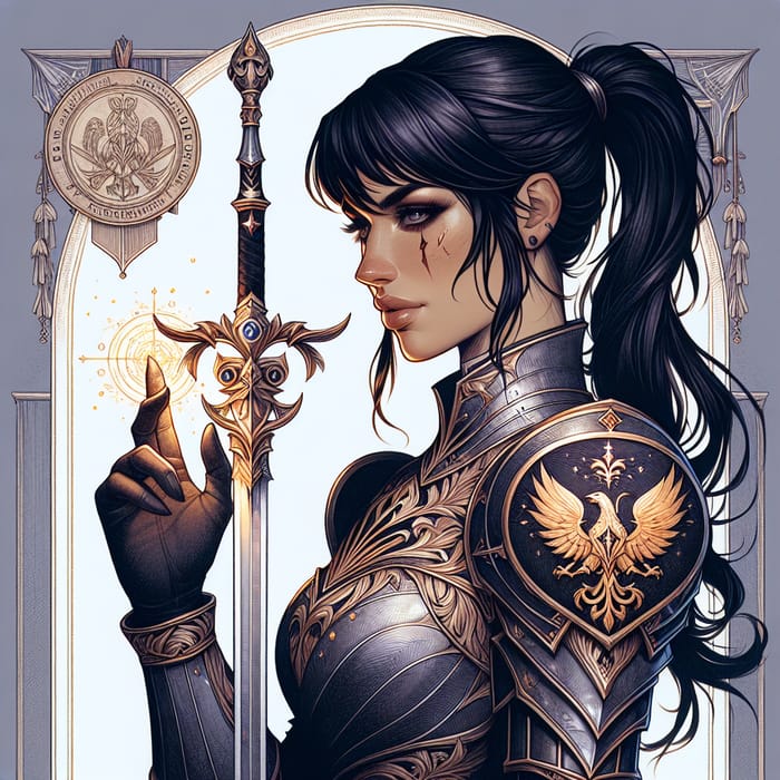 Hispanic Fantasy Woman with Scar, Black Hair, and Rapier