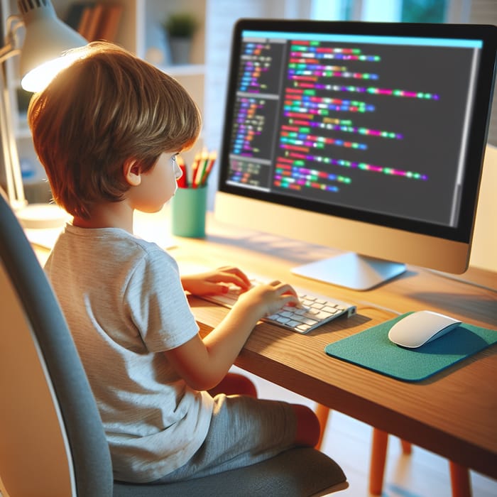 Chelito Child Programming on Computer - Engrossed in Task