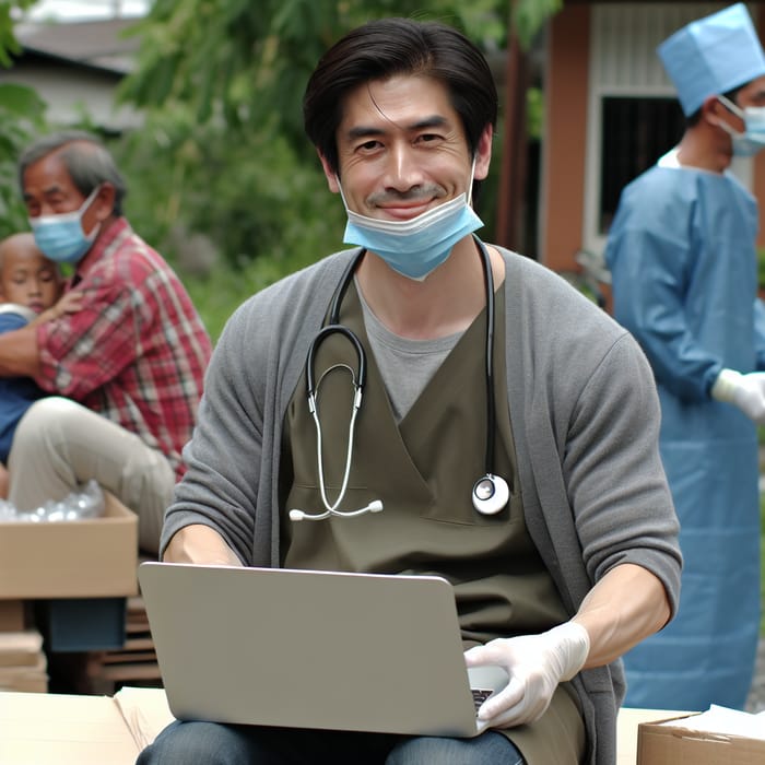 Asian Humanitarian Helping Impoverished, Sick People