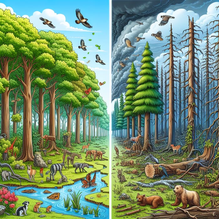 Impact of Human and Climate Change on Deciduous & Coniferous Forests - Visual Representation