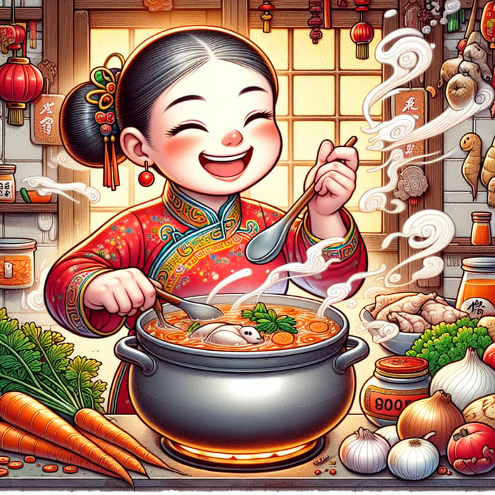 Joyful Chinese Mom Preparing Heartwarming Soup | Family Tradition