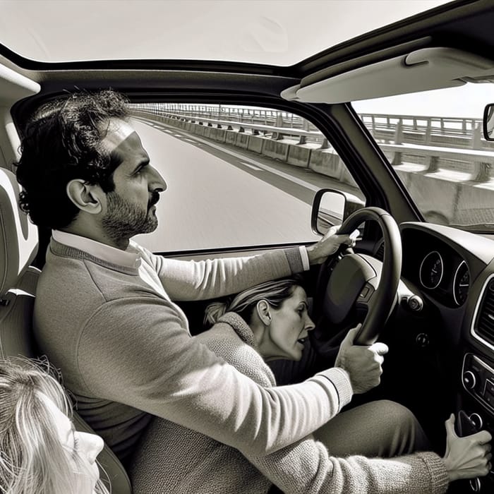 Candid Moment: Diverse Couple in Car on Bridge