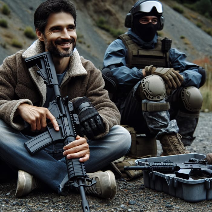 Man in Armored Jacket Holding Weapon in Tarkov