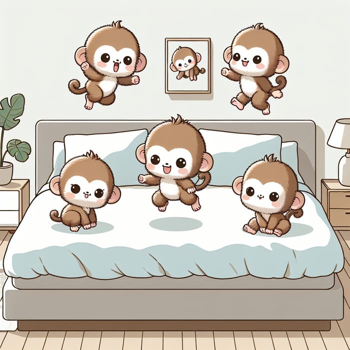 Cute Five Little Monkeys Jumping Bed Vector