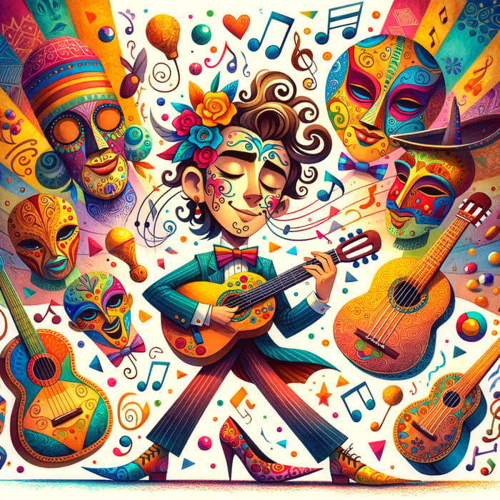 Vibrant Latin American Music-Inspired Illustration with Playful Expressions