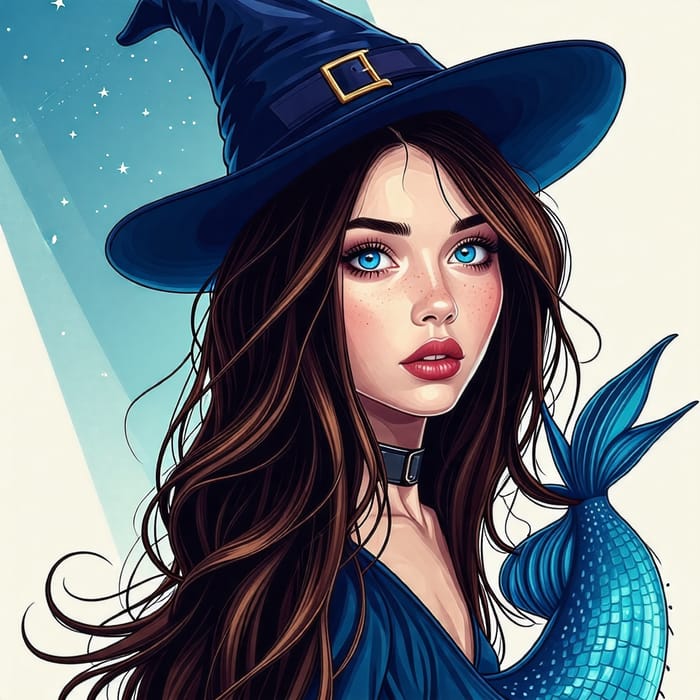 Teenager Girl with Blue Eyes and Witch Hat in Studio Photo