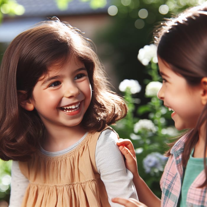 Adorable Brunette Girls in Beautiful Garden