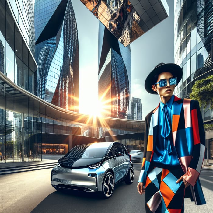 Stylist, Bold and Modern: Fashion-Forward Individual with Electric Vehicle