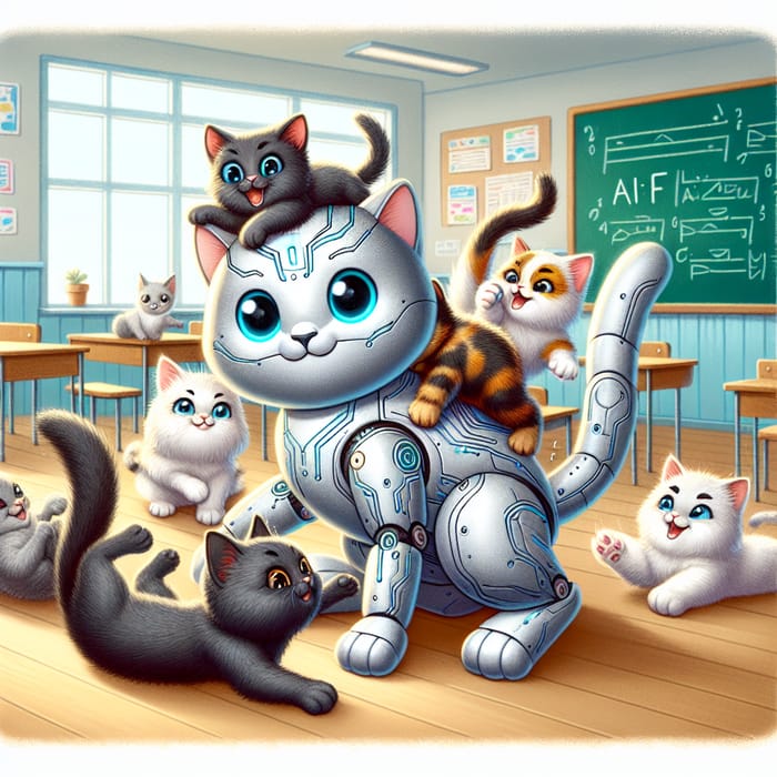 Cute AI Cat and Friends' Playful School Fight