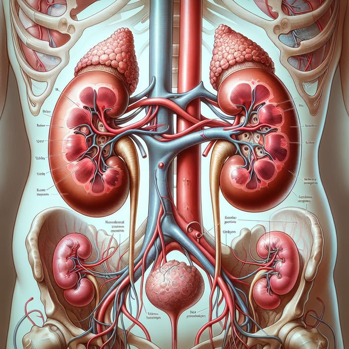 Detailed Anatomical Illustration of Human Kidneys