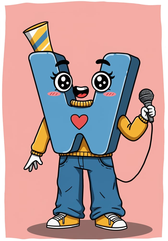 Cheerful W Mascot Design with Microphone