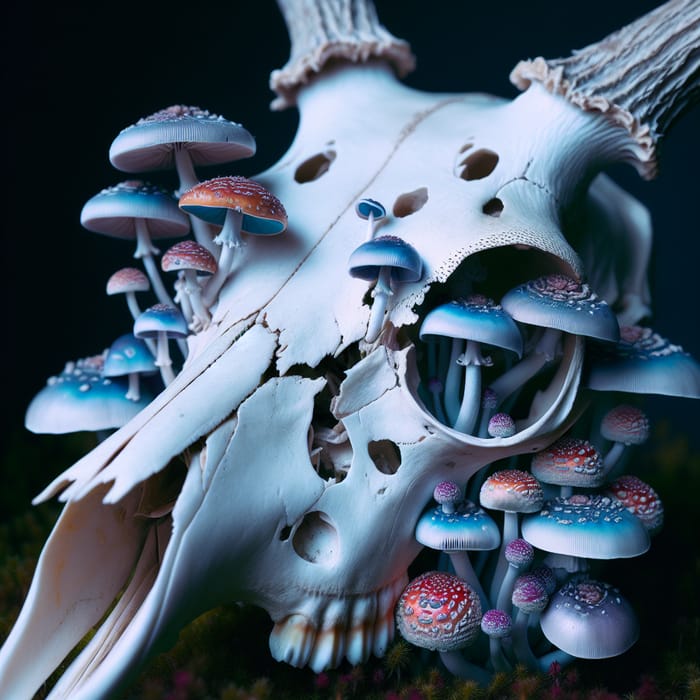 Deer Skull with Enchanting Magic Mushrooms