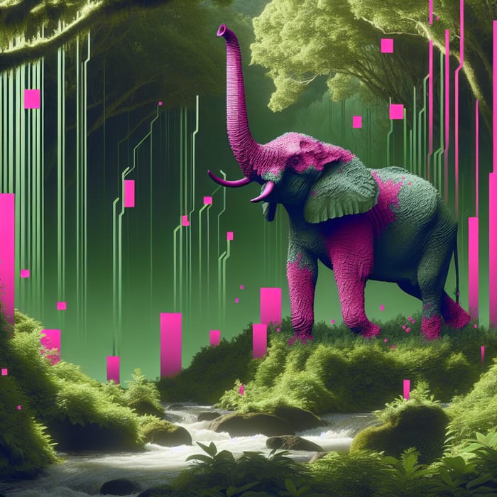 Majestic Elephant in a Surreal Jungle Scene