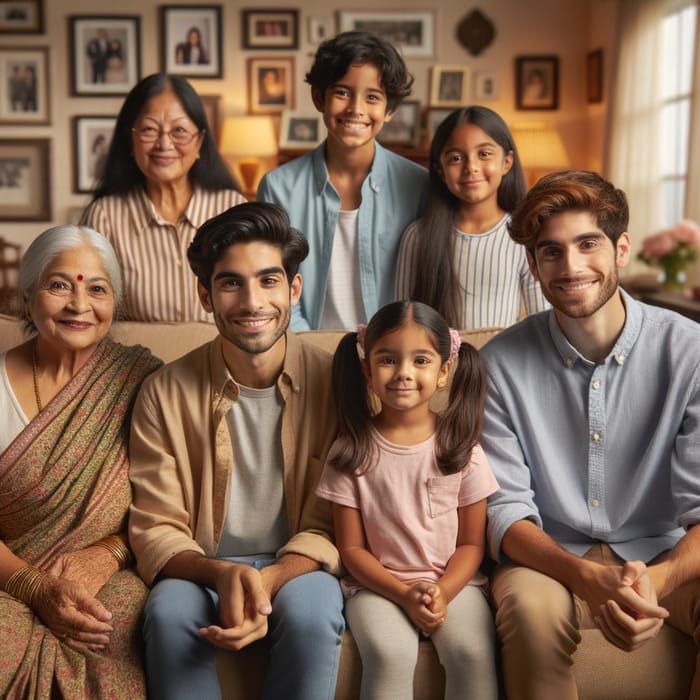 Multicultural Family Gathering in Warm Living Room Setting