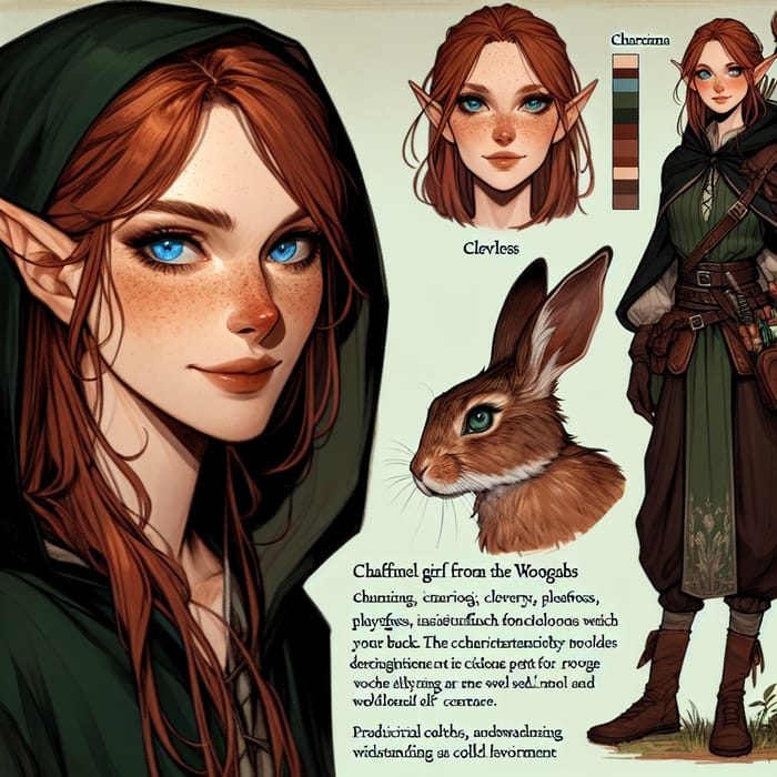 Rogue Half-Elf Girl Character Design in Woodland Setting