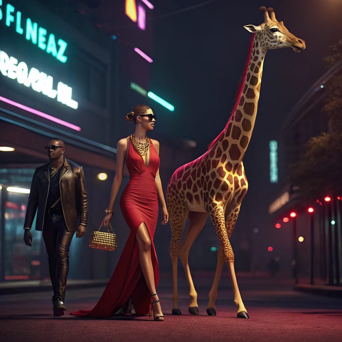 Elegant Giraffe Humanoid in Nightclub Style