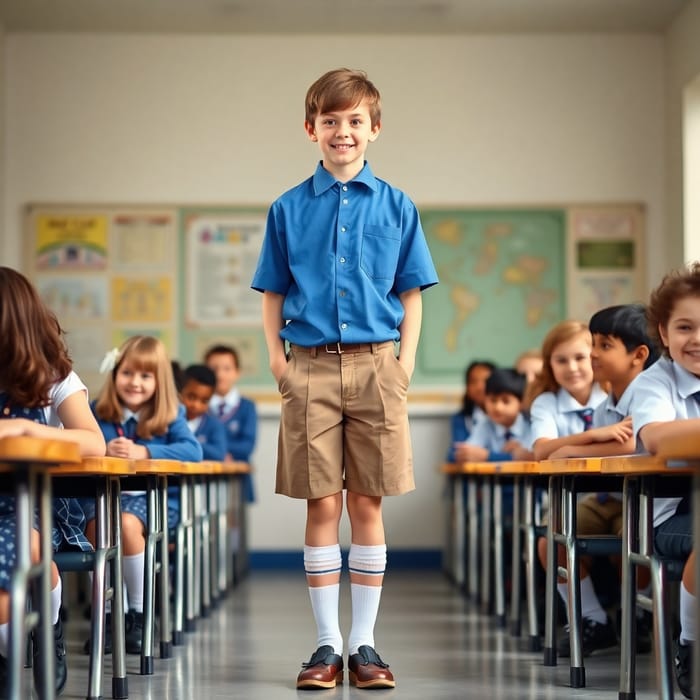 1970s Style Schoolboy in Classic Classroom Setting