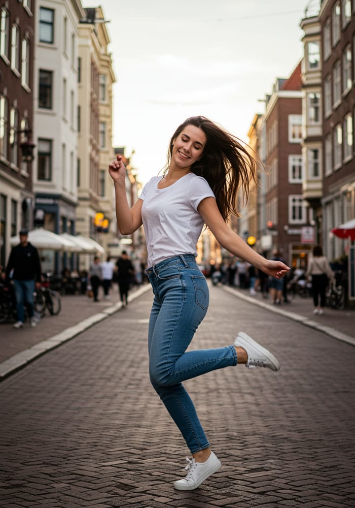 Dancing Woman in Rotterdam: A Joyous Street Performance