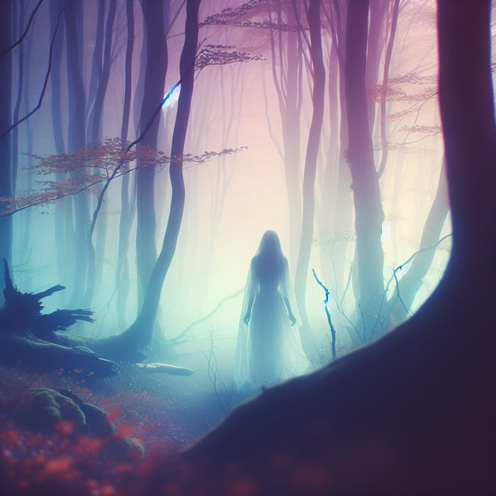 Enigmatic Figure in Mystical Forest | Surreal Fantasy Scene