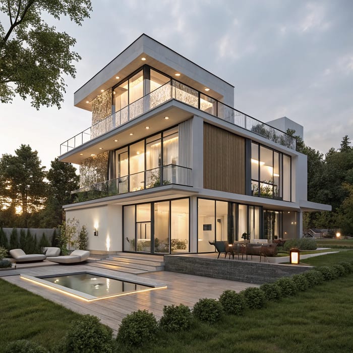 Modern 3-Story Cube-Shaped Residence Design