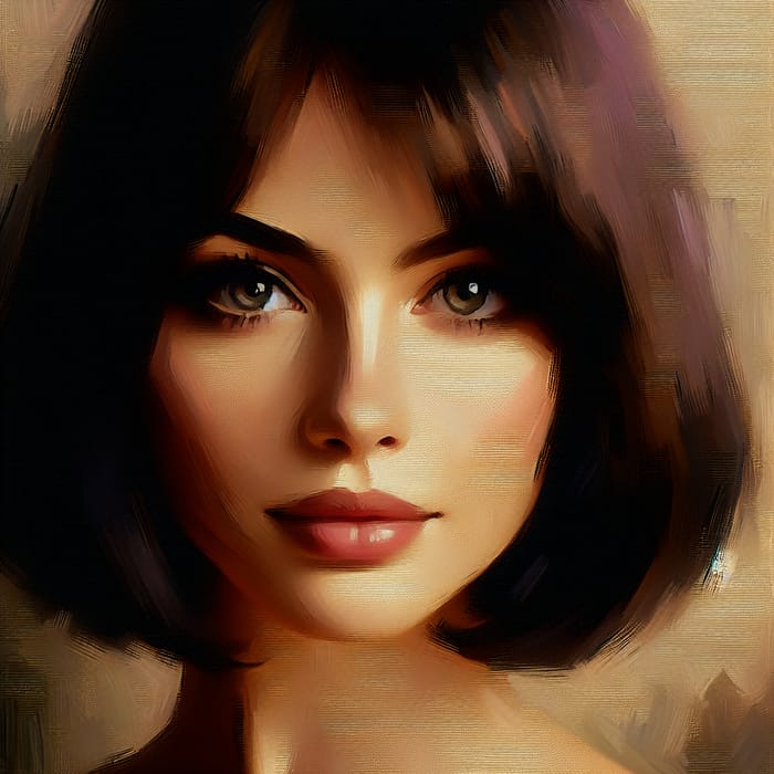 Woman with Dark Bob Hair in Oil Painting Style - Classic Portrait