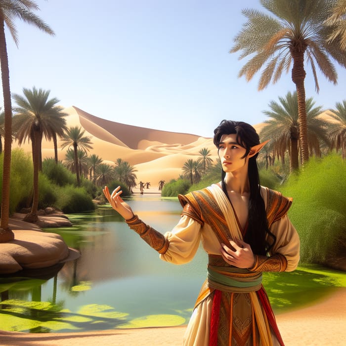 Dancing Elf in Desert Oasis | Enchanting Imagery