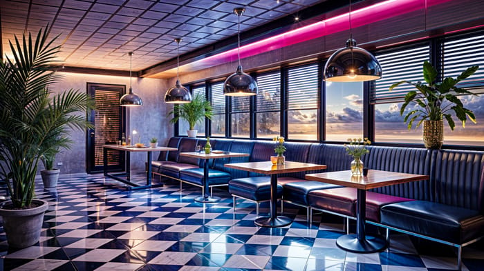 Retrowave Restaurant Interior Design Ideas